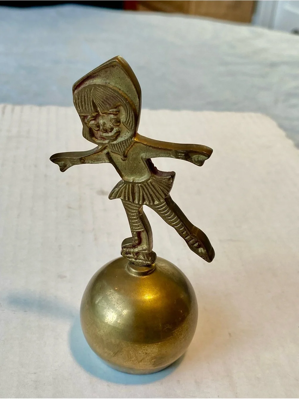 Brass Bell - Figurine of Skating Girl on Sphere - Gold Tone